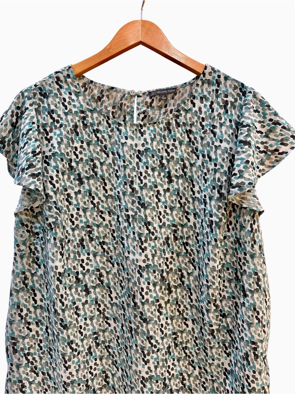 Adrianna Papell Multi-Color Dot Print Flutter Sleeve Blouse